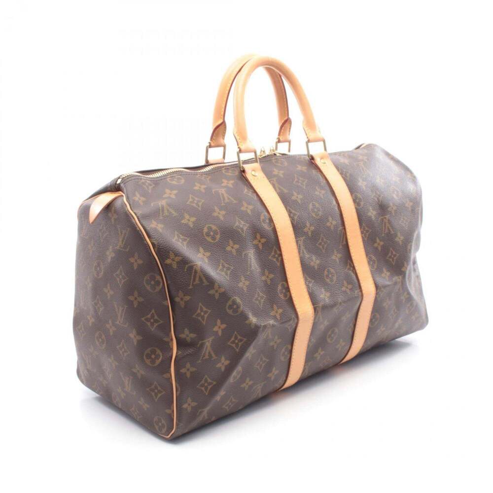 LOUIS VUITTON Authentic Brown Monogram Leather Keepall 45 Boston Bag - Picture 2 of 8
